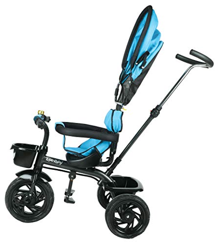 Image of JoyRide 3 in 1 Baby Tricycle Toddler Stroller Kids Pedal Tricycle w /Pusher Removable Canopy Safety Bar Storage Footrest for 18 Months to 5 Years (Blue)