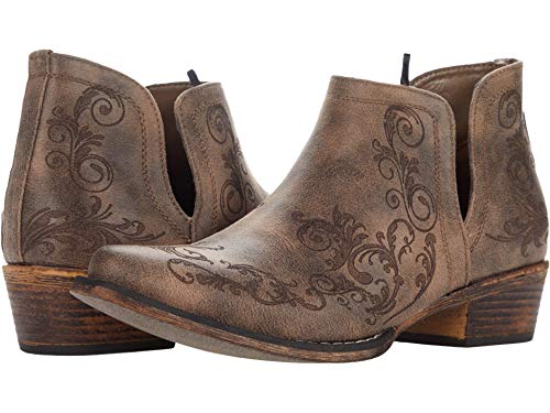 ROPER Womens Ava Laser Embossed Snip Toe Casual Boots Ankle Low Heel 1-2' - Brown - Size 9 M