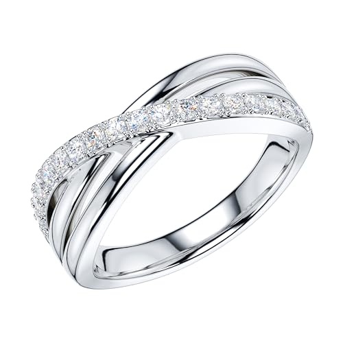 THELANDA Genuine Moissanite or Simulated Round Brilliant Cut Diamond Sterling Silver Crossover Split Shanks Wedding Ring For Couples2