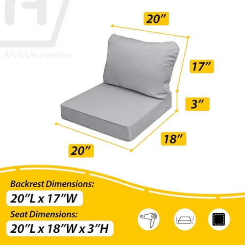 Image of AAAAAcessories Outdoor Seat Cushions for Chairs, Fade-Resistant, Waterproof Patio Furniture Replacement Cushions, 20 inch x 18 inch x 3 inch + 20 inch x 17 inch, Set of 2, Gray