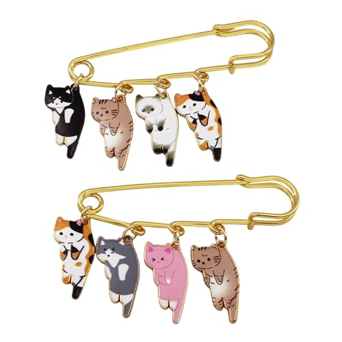 2個セット ブローチピン 安全ピン かわいい 猫 ウエスト 漫画 ネコ型ストール留め マフラーバッグジーンズ スーツ用バックル ぶら下げ おしゃれ アクセサリー 猫好きへのギフトに(4匹の猫)