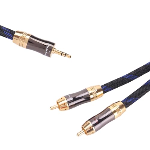 Cable 3.5 mm a 2 RCA hi-fi con doble blindaje y robusto revestimiento OD 8.0