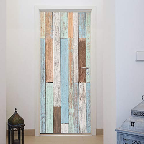 murimage Papel Pintado Puerta Madera Marítimo 86 x 200 cm Incluye Pegamento Pastel Turquesa Vintage Shabby Chic Mediterráneo Tablónes Fotomurales Pared
