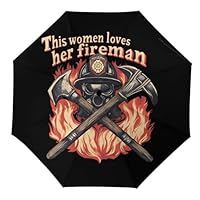 This Women Loves Her Fireman Travel Umbrella Windproof Automatic Umbrellas 3 Folding Compact Umbrellas for Rain And Sun