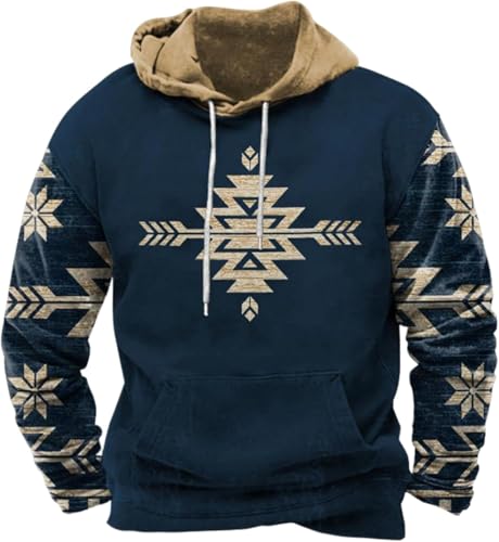 Aztec Sweatshirts for Men Fall Trendy Oversized Sweatshirts Long Sleeve Cowboy Outfits Graphic Hooded Sweatshirts