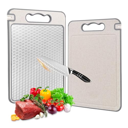 OdiuK Edelstahl Schneidebrett Doppelseitiges, Metall Schneidebretter 304-Edelstahl und Weizenstroh 4 in 1 Schneidbrett, Kratzfestes Netzdesign Cutting Board für Küche Fleisch und Gemüse(36.5Lx25Bcm)