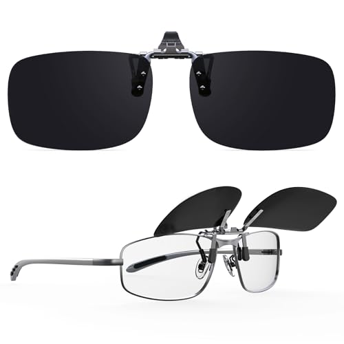 Goiteia Lentes de sol polarizados con clip sobre lentes graduados para hombres y mujeres, fáciles de poner y quitar con una sola mano, Lente negra súper oscura Cat.4 para ojos sensibles (6% de