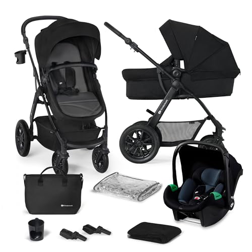 Kinderkraft XMOOV Carrito Bebé 3 Piezas, i-Size 40-75 cm, asiento 2 en 1, Capazo, Silla Paseo, Silla Coche, ligero, desde 0 meses hasta 22 kg, silla de coche 0-13 kg, TRAVEL SYSTEM, Negro