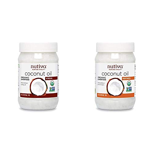 Nutiva Organic, Unrefined, Virgin Coconut Oil, 15 Fl Oz (Pack of 1) & Organic, Steam Refined Coconut Oil from non-GMO, Sustainably Farmed Coconuts, 15 Fl Oz (Pack of 1)