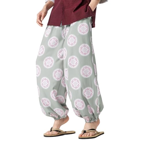PRIJOUHE Men's Casual Harem Pants Elastic Waist Yoga Pants Lightweight Wide Leg Printed Summer Beach Trouser4