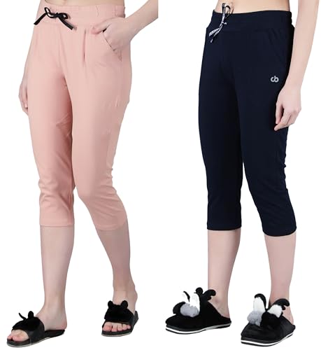 Image of Club A9 Women Cotton, Solid, Capri Pants | Lounge Pants | 3 /4th Pants - Pack of 2