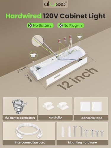 Image of ALUSSO Hardwired 120V Under Cabinet Lighting 12 Inch Counter Kitchen Closet