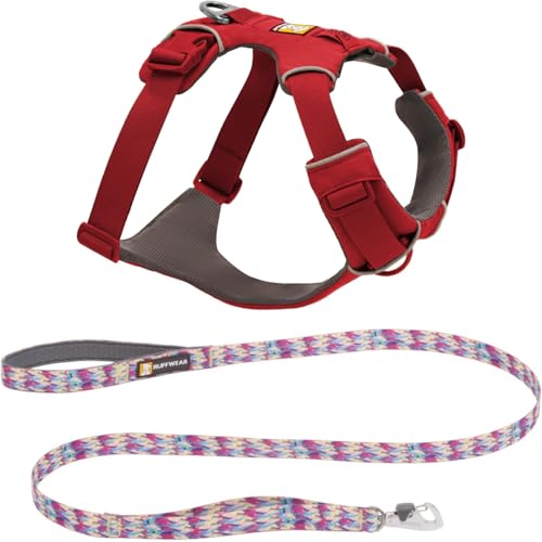 Ruffwear, Front Range Dog Harness and Leash, Reflective and Padded, No Pull Harness and 5-ft Leash with Padded Handle for Walking, Red Canyon & Reef Fish
