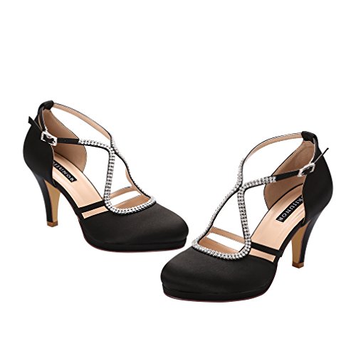 Image of ERIJUNOR Women Comfort Low Heel Closed-Toe Ankle Strap Platform Satin Bridal Wedding Shoes