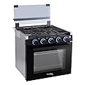 RecPro RV Stove Black Finish | Gas Range 21" Tall | 6500 and 8000 BTU Three Burner | 7100 BTU Oven with 1.8 Cu. Ft Capacity | Optional Vented Range Hood
