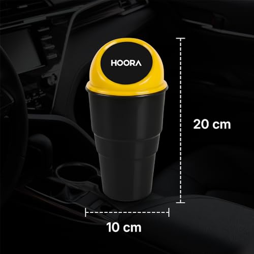 Image of HOORA Compact Car Dustbin | Mini Interior Trash Bin with One-Touch Lid | Spillproof & Leakproof | Fits Cup Holders, Door Pockets & Seat Gaps | Keeps Car Neat & Hygienic (Pack of 2)
