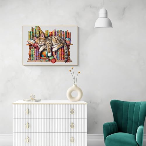 KAAYEE Holzpuzzle Erwachsene, Puzzle Holz Schlafende Katze, Wooden Puzzle Einzigartige Form Puzzleteile, 15+ Erwachsen Holzpuzzle Tierform, Holz Puzzle Mit Geschenkbox Aus Holz(34 x 29 cm, L)