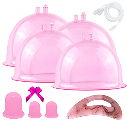 Suction Cups for Butt Lift 2300 & 2100,Vacuum Therapy Cupping Machine Accessories 10inch & 8.46inch XXL Buttock Vacuum Massage Cups with 3 Cupping Cups & Gua Sha Board & Y-Hose,Pink (2 Pairs)