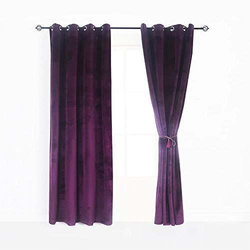 Cherry Home Luxury Velvet Blackout Curtains Panels With Grommet Draperies Eyelet 52Wx72L Inch Purple, 2 Panels For Theater,Bedroom, Living Room And Hotel #TOP2