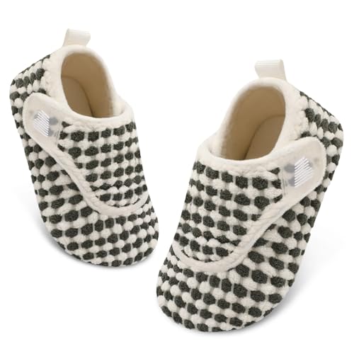 BARERUN Toddler & Boy's Warm Fuzzy Kids Slippers - Cozy Slip-on House Shoes With Non-Slip Rubber Sole - Soft, Lightweight Walking Shoes - Indoor/Outdoor - BlackDot - 12-18 Months