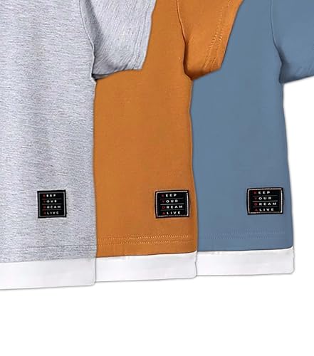 Image of KYDA KIDS 100% Cotton Regular Fit Half Sleeve Solid Round Neck Tshirt for Boys (Pack of 3)