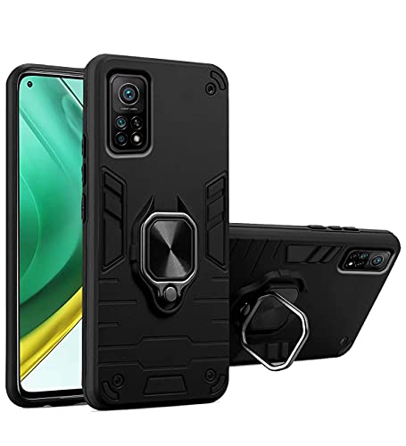Image of Pikkme D5 Tough Armor Bumper Back Cover Case for Mi 10T Pro |Ring Holder & Kickstand in-Built (Black)