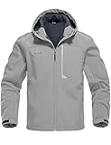 Rdruko Men's Full Zip Fleece Jacket Outdoor Softshell Lightweight Insulated Hiking Jacket Hooded(Light Gray, US XL)