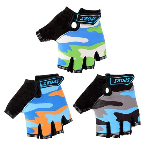 Mayoii 3 pares de guantes de ciclismo para niños con medio dedo, acolchado de gel antideslizante, transpirables para niños y niñas de 5 a 10, ideales para ciclismo, patinaje, escaladas, y guantes