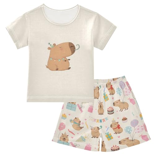senya Birthday Cute Capybara Balloon D Summer Pajamas Set Short Cotton Sleepwear 2 Piece