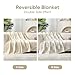Snuggle Sac Cream Checkered Throw Blanket,Fluffy Faux Fur Reversible Soft Microfiber Warm Throw Blankets for Couch, Sofa,Travel,Cute Lightweight Striped Throws for Women, Heather Cream, 50x60 inches