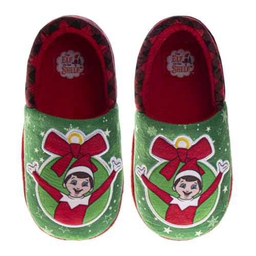 Josmo Elf on the Shelf Slippers for Girls and Boys - Cute Fuzzy Plush Slipper Elves House Sandals - Red Green (size 4-5 Big Kid)