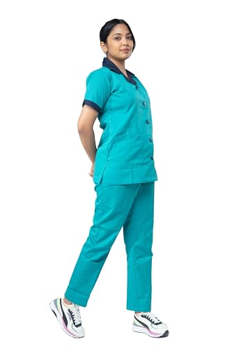 Image of UNIFORM CRAFT Female Nurse Uniform NT03 | Hospital Staff, clinics, Home Health, Nurse Uniforms for Women made of Polyester-Cotton (M, Teal & Navy Blue)