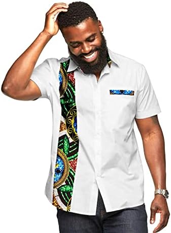 African Shirts for Men Blouse Crop Top Plus Size Casual Shirt Short Sleeve Stand Neck Ankara Clothes Print Attire