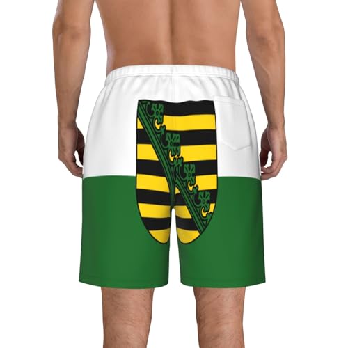 Saxony Flag Men's Beach Pants-Quick-Dry & Comfortable Mens Beach Shorts for Men, Perfect for Surfing and Everyday Wear White3
