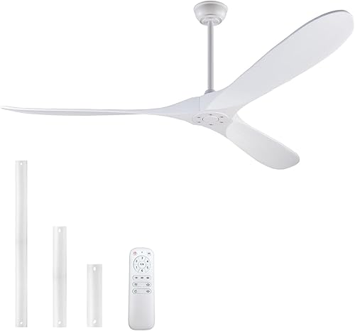 Ventilador de techo de madera de 70 pulgadas sin luz, ventiladores de techo con 3 aspas y varillas inferiores, 6 velocidades, motor de CC,