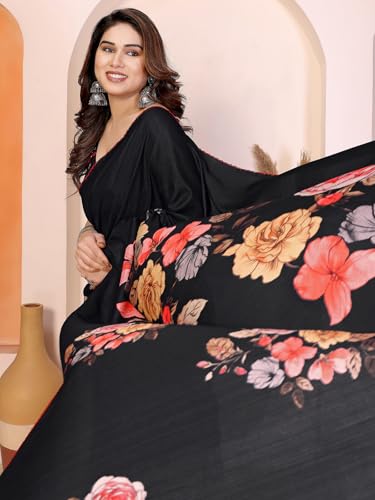 Image of Satrani Women's Tussar Silk Floral Printed Saree with Unstitched Blouse Piece