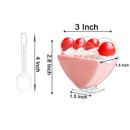 Coloch CO-MINIDESSERTCUP-110ML-100P 100 Pack 4 Oz Plastic Mini Dessert Cup With Spoon, Clear Parfait Appetizer Cup Heart-Shaped Small Serving Bowl thumb #1