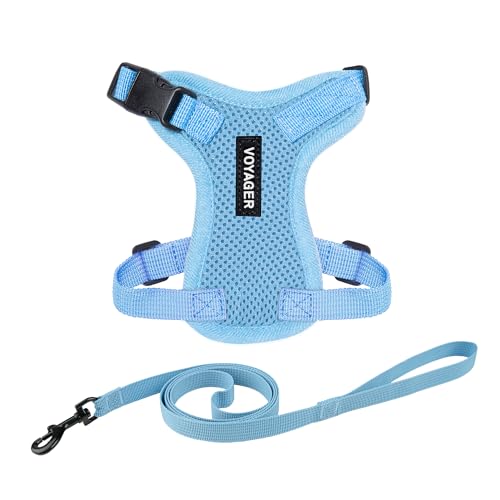 Image of Voyager Escape-Proof Step-in Lock Cat Harness & 5ft Neoprene-Handle Leash Set All-Weather Mesh with Reflective Stitching for Small to Large Cats by Best Pet Supplies, Baby Blue, XXS