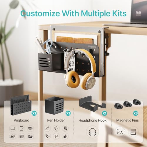 Image of PEGZONE Desk Side Storage Organizer, No Drill Under Desk Laptop Holder, Clamp on Desks Shelf with Pegboard Accessories, Hanging Laptop Mount, Fits Flat Edge 0.4 inch to 2.2 inch, Black | No Drill Under Desk Laptop Holder, Clamp on Desks Shelf with Pegboard Accessories, Hanging Laptop Mount