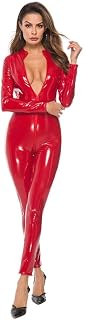 SSoShHub Womens Shiny Faux Leather Catsuit Bodysuit Hollow Out Zipper Front Cosplay Bodysuits Party Clubwear Fancy Playsui... Price In India