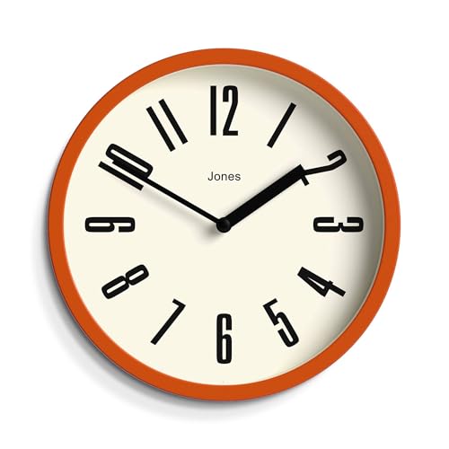 JONES CLOCKS® Hot Tub Wall Clock | Small Retro Round Clock | 8 inch | Orange | Easy to Read Numbers | Ideal for Kitchen, Office, Children’s Room or Any Small Space