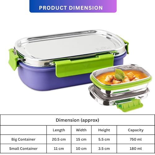 Image of PDDFALCON Stainless Steel Comet Mate with Container 100% Leakproof, Microwave-Safe, BIS Certified, Jindal Seal & Made in India Container and Air Tight (Purple)