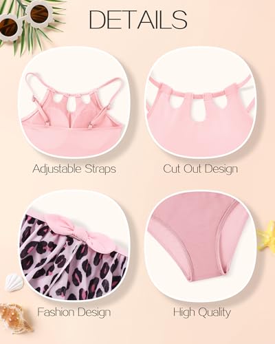 Image of Redair Girls Swimsuit One Piece Swimwear with Tropical Printed Cover Up Skirt Girls Bathing Suits Set 7-16 Years