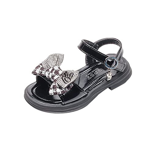 Girls Leather Rhinestones Bow Design Soft Toe Princess Dress Flat Fashion Shoes(Toddler/Little Kid/Big Flip Flops