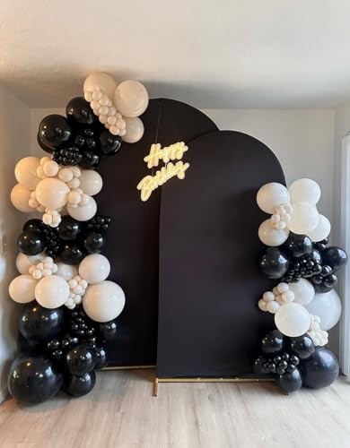 Image of 153Pcs Black and Sand White Balloons Garland Arch Kit - 18 12 10 5 inch Different Size Black Cream White Confetti Balloons for Birthday Wedding Bridal Shower Anniversary Prom Party Decorations