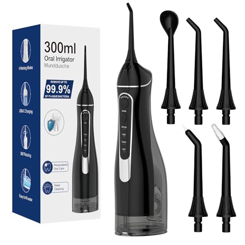 Water Flosser Oral Irrigator, Cordless Rechargeable Water Picks with 4 Modes & 4 Jet Tips, IPX7...