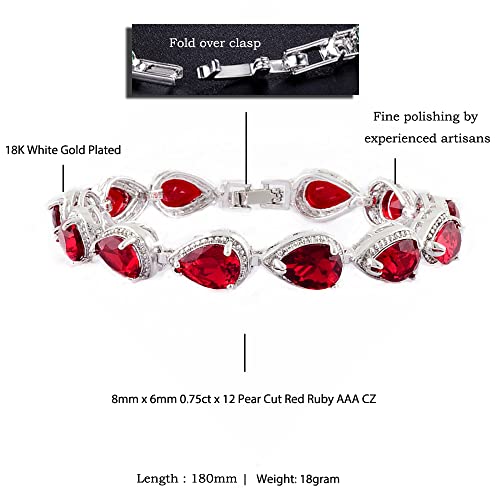 RIZILIA Tennis Bracelet & Pear Cut CZ [4 Colors Available] in White Gold Plated, 7"2