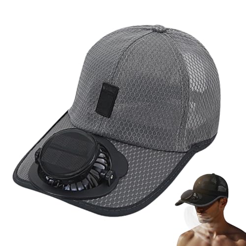 Vasedre Baseballkappe mit Ventilator USB Aufladbar & Solarbetriebener Ventilator Kappe mit 3 Geschwindigkeiten Atmungsaktiv Mesh Mütze mit Ventilator für Outdoor Camping Radfahren Angeln (Grau)