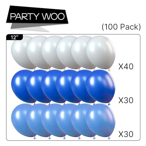 Image of PartyWoo Blue and White Balloons 100pcs 12 Inch Pearl Light Baby Pastel Sky Blue Matte White Balloons for Graduation Baby Shower Birthday Gender Reveal Anniversary Under the Sea Party Decorations