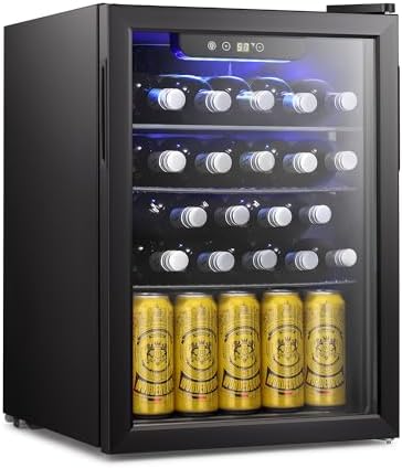 Antarctic Star 24 Bottle Wine Cooler/Cabinet Beverage Refrigerator Mini Fridge Small Wine Cellar Soda Beer Counter Top Quiet Compressor Digital Freestanding Clear Glass Door for Office